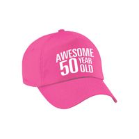 Awesome 50 year old verjaardag cadeau pet / cap roze voor dames en heren   - - thumbnail