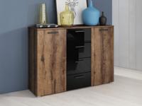 Commode GALACTIC 2 deuren 4 lades hoogglans zwart/monastery eik