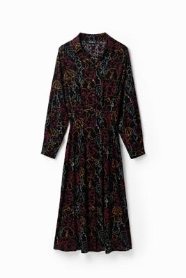 Midi-blousejurk gezichten - BLACK - L