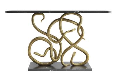 Console WILDLIFE SNAKE 115cm gouden frame met zwarte marmeren voet en blad - 45030