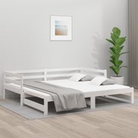 Slaapbank met onderschuifbed 90x190 cm massief grenenhout wit