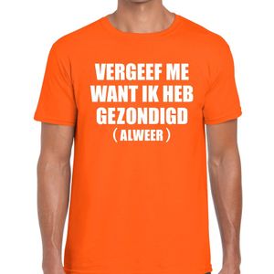 Vergeef Me tekst t-shirt oranje heren