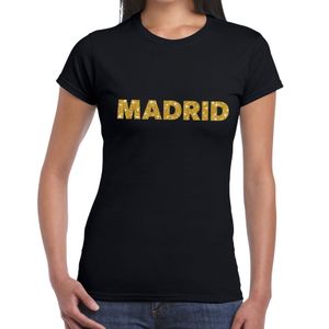 Madrid gouden glitter tekst t-shirt zwart dames