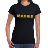 Madrid gouden glitter tekst t-shirt zwart dames - thumbnail