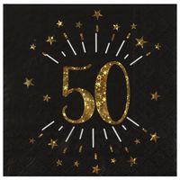 Verjaardag feest servetten leeftijd - 10x - 50 jaar - goud - 33 x 33 cm - thumbnail