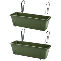 2x stuks hangende reling plantenbakken groen rechthoekig 50 x 17 x 15 cm met kunststof beugels