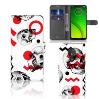 Telefoonhoesje met Naam Motorola Moto G7 Power Skull Red | Portemonnee hoesje