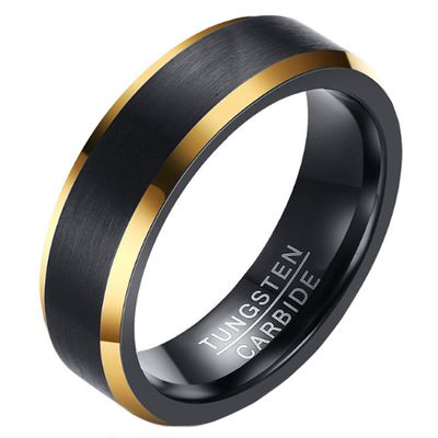 Wolfraam heren ring Mat Zwart met Goud 6mm-20mm