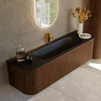 Badmeubel Mondiaz Kurve | 160 cm | Meubelkleur Walnut | Wastafelkleur Urban | Midden spoelbak | 1 kraangat