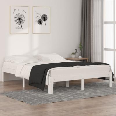 Bedframe massief hout wit 150x200 cm