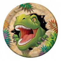 16x stuks Dinosaurus t-rex kinder verjaardag bordjes 23 cm - Feestbordjes