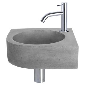 Fonteinset Differnz Cleo 31.5x31.5x10 cm Beton Donker Grijs Met Kraan Gebogen Chroom