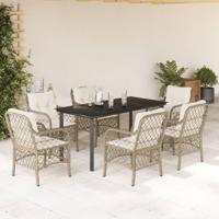 7-delige Tuinset met kussens poly rattan beige