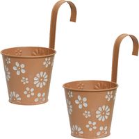 2x stuks bloempotten ophangbaar - zink - 14 x 24 cm - terra bruin