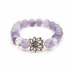 Edelsteen Armband Amethist/ Bergkristal met Lotus