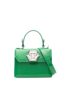 Philipp Plein sac à main en cuir verni à plaque logo - Vert