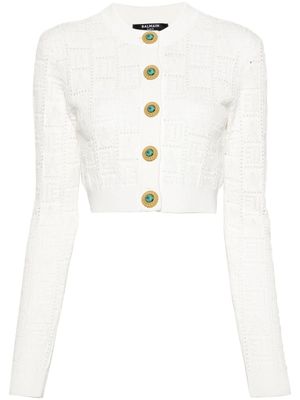Balmain cardigan en maille pointelle à motif monogrammé - Blanc