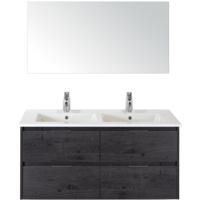 Porto Badmeubelset 120 cm - 4 Laden Black Oak - Keramische Wastafel Wit Slim met Spiegel