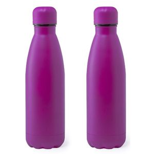 2x Stuks Rvs waterfles/drinkfles fuchsia roze met schroefdop 790 ml