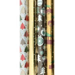 Christmasworld Cadeaupapier - Metallic kerstpapier inpakpapier voor kerst K435 - 10 meter x 70 cm 3 rollen