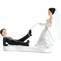 Trouwfiguurtje/caketopper bruidspaar - bruid en bruidegom met touw - Bruidstaart figuren - 13 cm - thumbnail