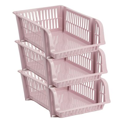 Stapelbare opbergmand - 3x - Oudroze - 20 liter - kunststof - 43 x 32 x 16 cm