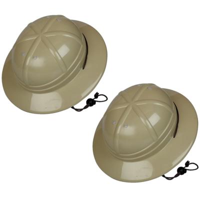 Safari helm - 2x stuks - kaki - jungle - kinderen - verkleedhoed - carnaval accessoires