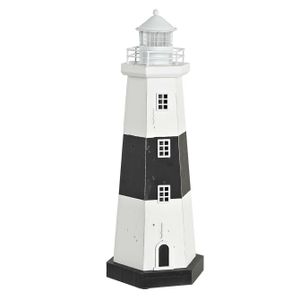 Maritieme decoraties beeldje Vuurtoren - Hout - 16 x 42 cm - wit/zwart - met LED lampje