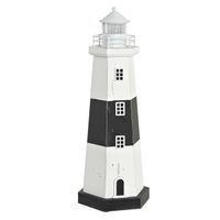 Maritieme decoraties beeldje Vuurtoren - Hout - 16 x 42 cm - wit/zwart - met LED lampje