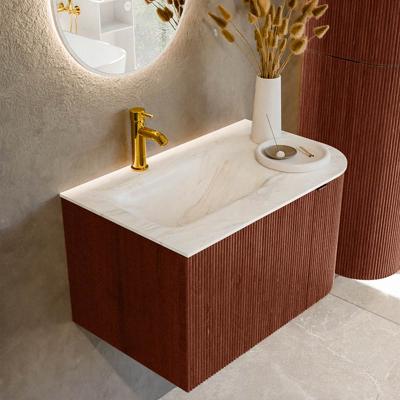 Badmeubel Mondiaz Kurve-Dlux | 75 cm cm | Meubelkleur Ruby | Wastafelkleur Ostra | Solid surface | Wasbak links zijde spoelbak | 1 kraangat