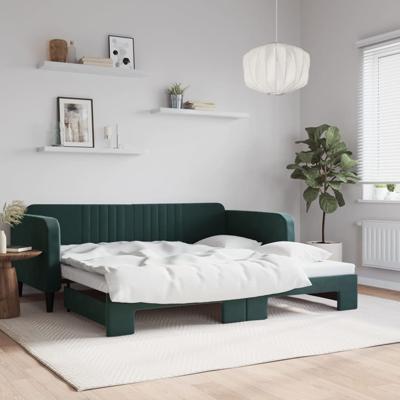 Slaapbank met onderschuifbed 100x200 cm fluweel donkergroen