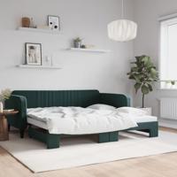 Slaapbank met onderschuifbed 100x200 cm fluweel donkergroen