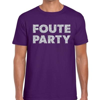 Foute party tekst t-shirt - paars - voor heren - met zilver glitters print - feestkleding Foute party tekst t-shirt - paars - voor heren - met zilver glitters print - feestkleding