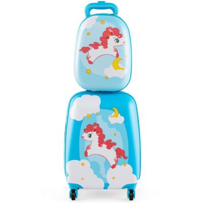 2-Delige Kinderkoffer + Rugzak Kindertrolley van Kunststof Kinderbagage Kinderkofferset 46,5cm + 31cm Kinderkoffer Blauw + Oranje