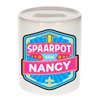 Kinder spaarpot met naam - Nancy - keramiek - met dop - wit - Sparen - Spaargeld van Nancy