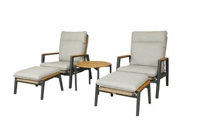 Qopps 2x Yvori loungestoel met 2x voetenbank en Chiva koffietafel