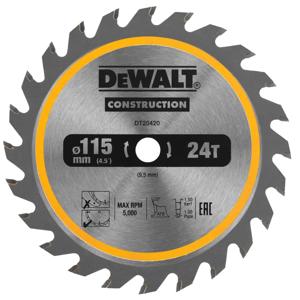 DeWALT Cirkelzaagblad voor Hout | Construction | Ø 115mm Asgat 9,5mm 24T - DT20420-QZ