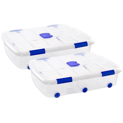 Plasticforte Opslagbak/box met deksel - 2x - 56L - 80 x 60 x 18 cm - transparant - met wielen