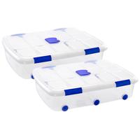 Plasticforte Opslagbak/box met deksel - 2x - 56L - 80 x 60 x 18 cm - transparant - met wielen
