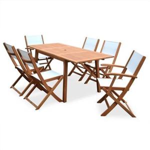 sweeek - Uitschuifbare houten tuintafel, 6 stoelen