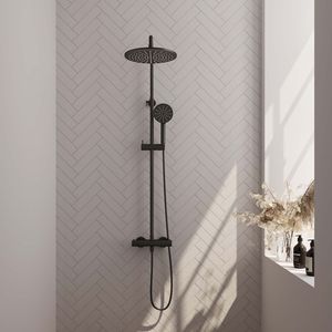 Regendouche Brauer Black Showerpipe met Thermostaat 30cm 3 Standen Mat Zwart