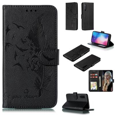 Feather patroon Litchi textuur horizontale Flip lederen draagtas met portemonnee & houder & kaartsleuven voor Xiaomi mi 9 (zwart)