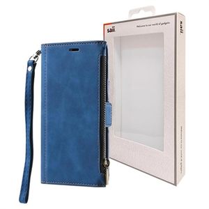 iPhone 14 Pro Max Saii Zipper Wallet Case met Band - Blauw