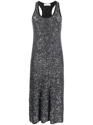 Fabiana Filippi robe mi-longue brodée de sequins à design sans manches - Noir