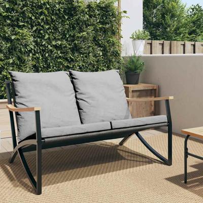 Tuinbank met kussens 120 cm staal zwart
