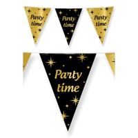 Vlaggenlijn Party Time - zwart/goud - 10 m - plastic -Leeftijd verjaardag feest versiering