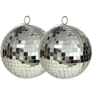 Grote discobal kerstballen - 2x - zilver - 15 cm - kunststof- spiegelbol