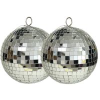 Grote discobal kerstballen - 2x - zilver - 15 cm - kunststof- spiegelbol - thumbnail