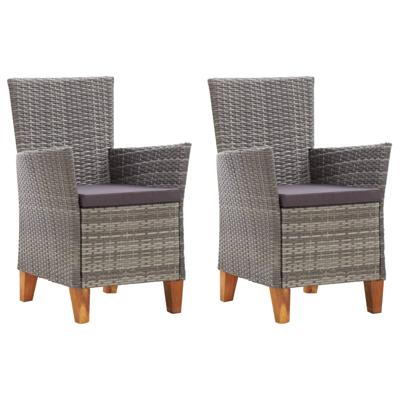 Tuinstoelen 2 st met kussens poly rattan grijs