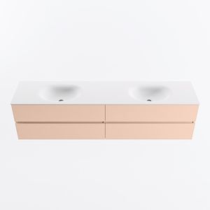 MONDIAZ VICA 200cm badmeubel onderkast Rosee 4 lades. Wastafel MOON dubbel 2 kraangaten, kleur Talc.